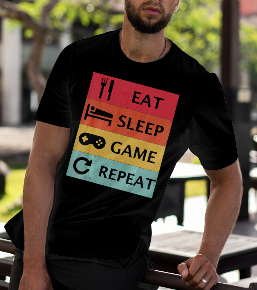 Eat Sleep Game Repeat Meme Retro Icons T-Shirt