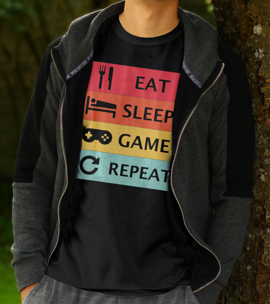 Eat Sleep Game Repeat Meme Retro Icons T-Shirt