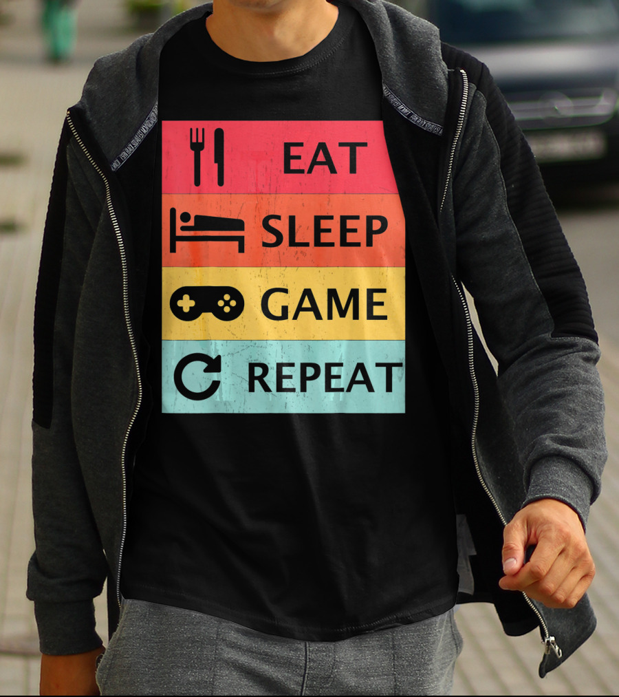 Eat Sleep Game Repeat Meme Retro Icons T-Shirt