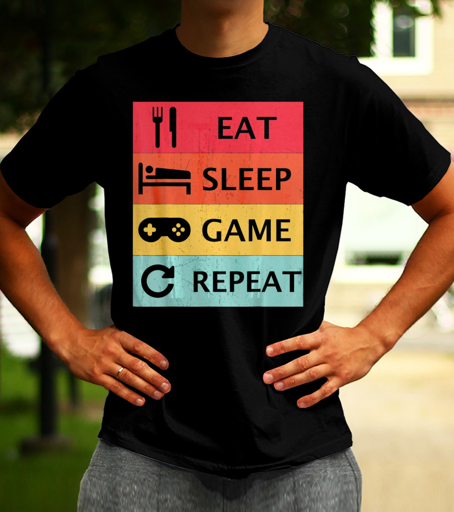 Eat Sleep Game Repeat Meme Retro Icons T-Shirt