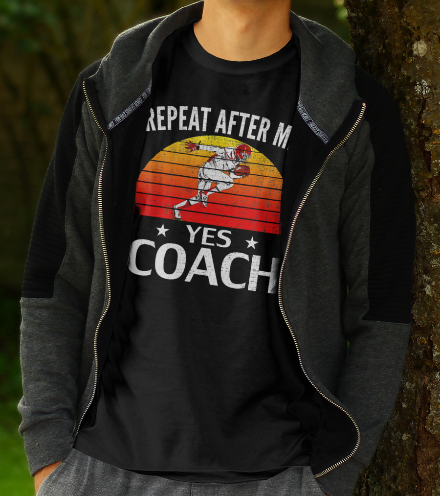Repeat After Me Yes Coach Vintage Football Player Retro Sunset T-Shirt