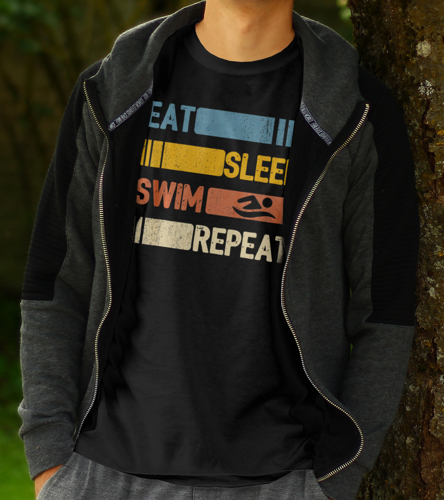 Eat Sleep Swim Repeat Funny Vintage Retro T-Shirt