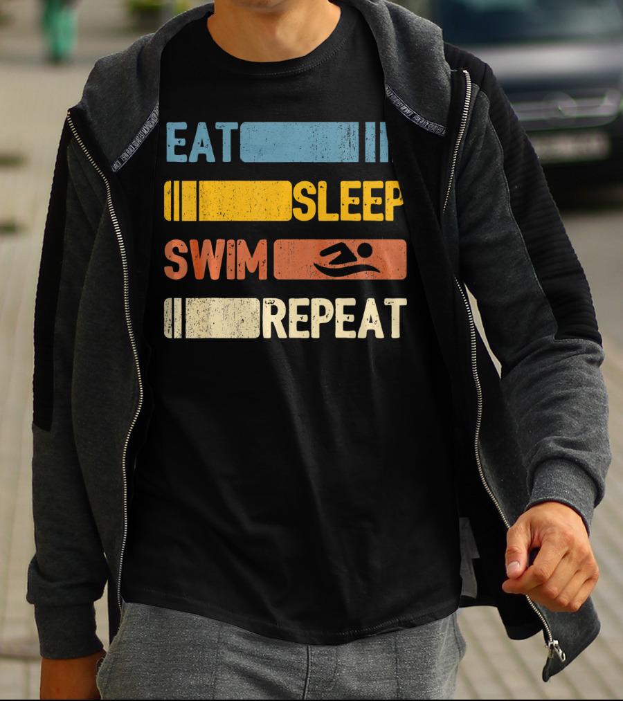 Eat Sleep Swim Repeat Funny Vintage Retro T-Shirt
