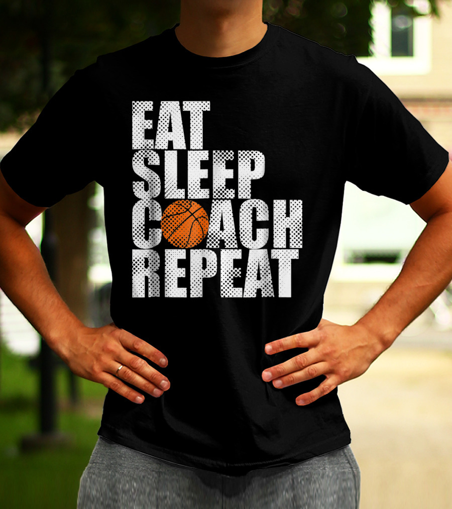Eat Sleep Coach Basketball Repeat Vintage Style Fun Sports T-Shirt