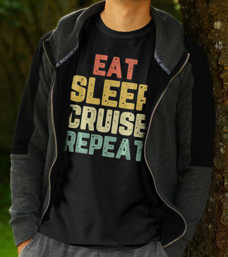 Eat Sleep Cruise Repeat Vintage Color Block Text T-Shirt