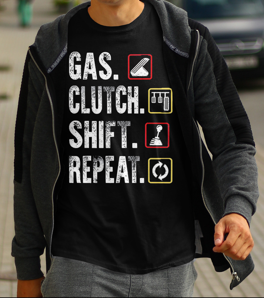 Gas Clutch Shift Repeat Pedal Icons Cycle T-Shirt