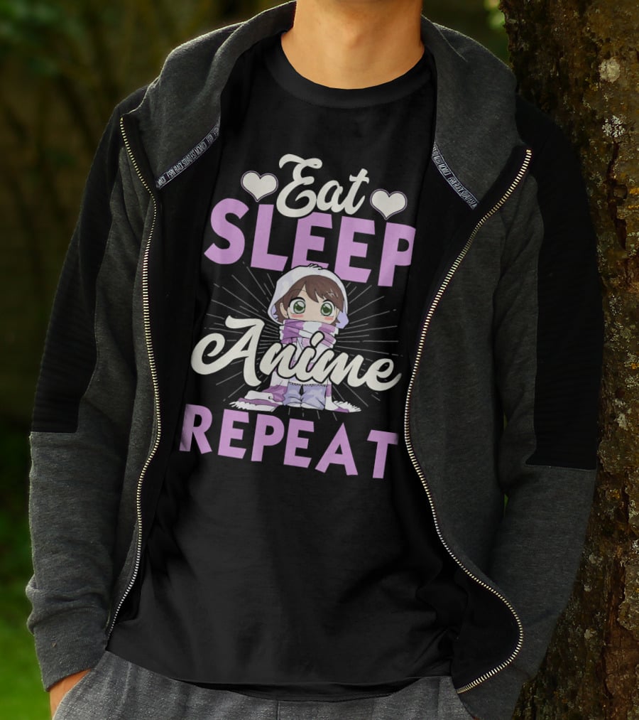 Eat Sleep Anime Repeat Cute Chibi Character Japan Manga T-Shirt