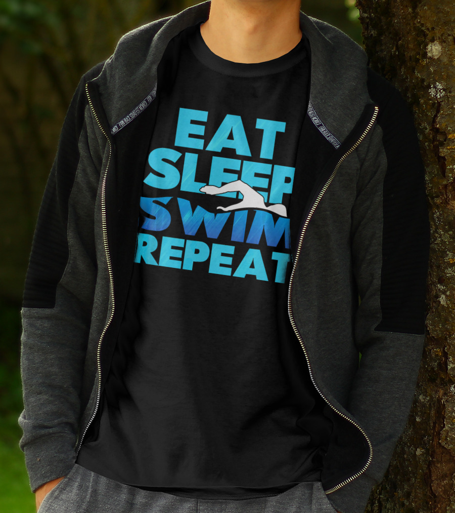 Eat Sleep Swim Repeat Swimmer Tees Iconic Phrase With Swim T-Shirt