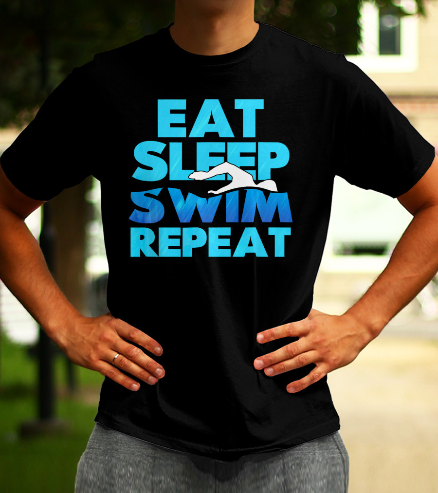 Eat Sleep Swim Repeat Swimmer Tees Iconic Phrase With Swim T-Shirt