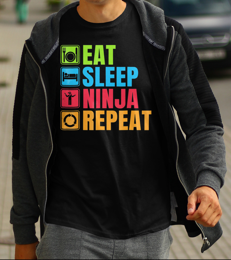 Eat Sleep Ninja Repeat Ninja Martial Arts Cycle T-Shirt