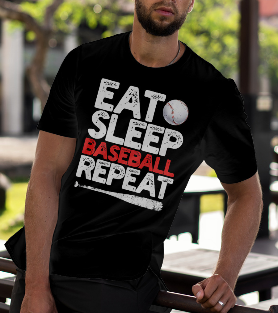 Eat Sleep Baseball Repeat Baseball Bat And Ball T-Shirt