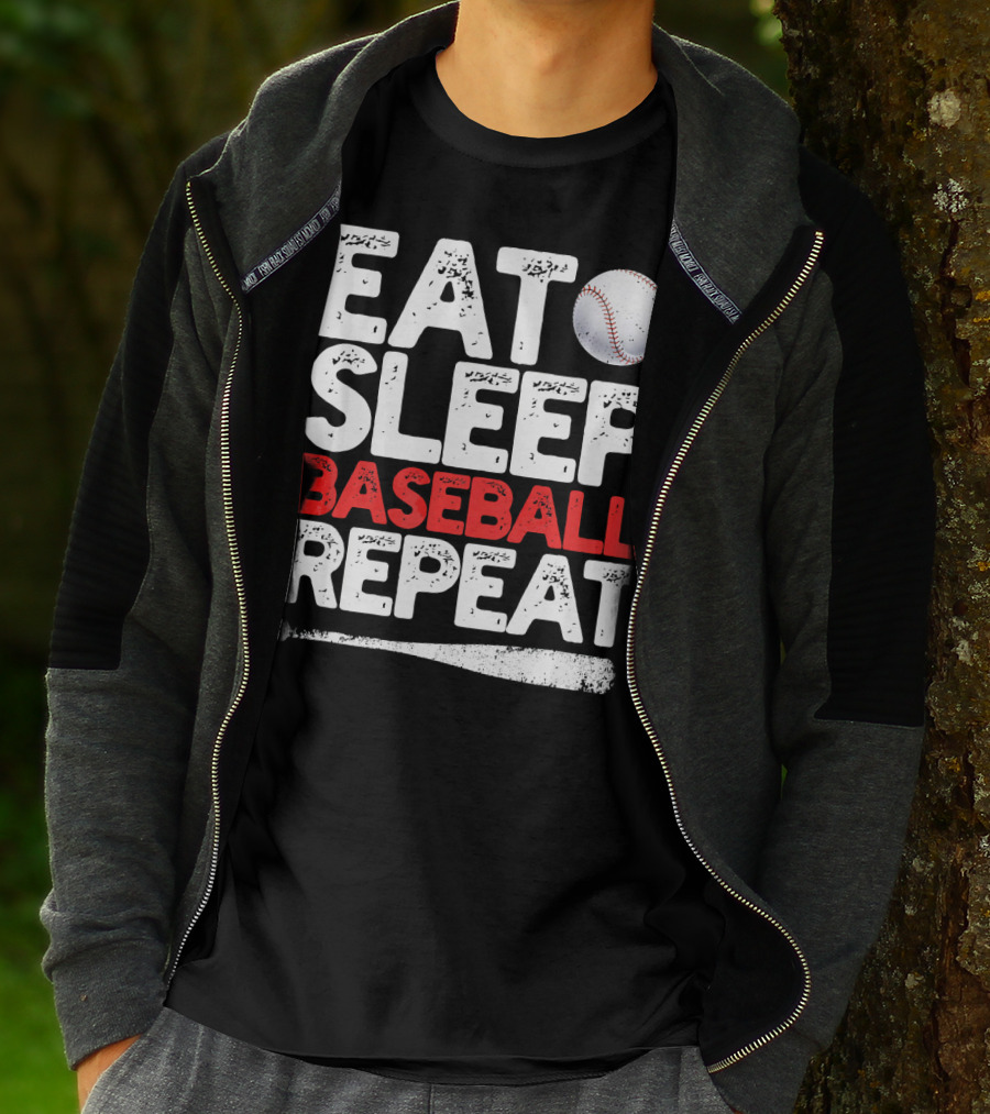 Eat Sleep Baseball Repeat Baseball Bat And Ball T-Shirt
