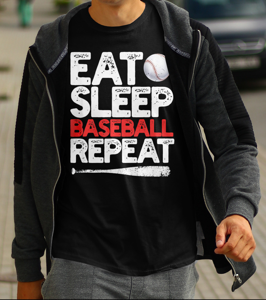 Eat Sleep Baseball Repeat Baseball Bat And Ball T-Shirt