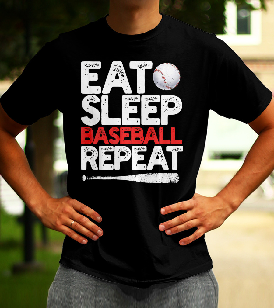 Eat Sleep Baseball Repeat Baseball Bat And Ball T-Shirt