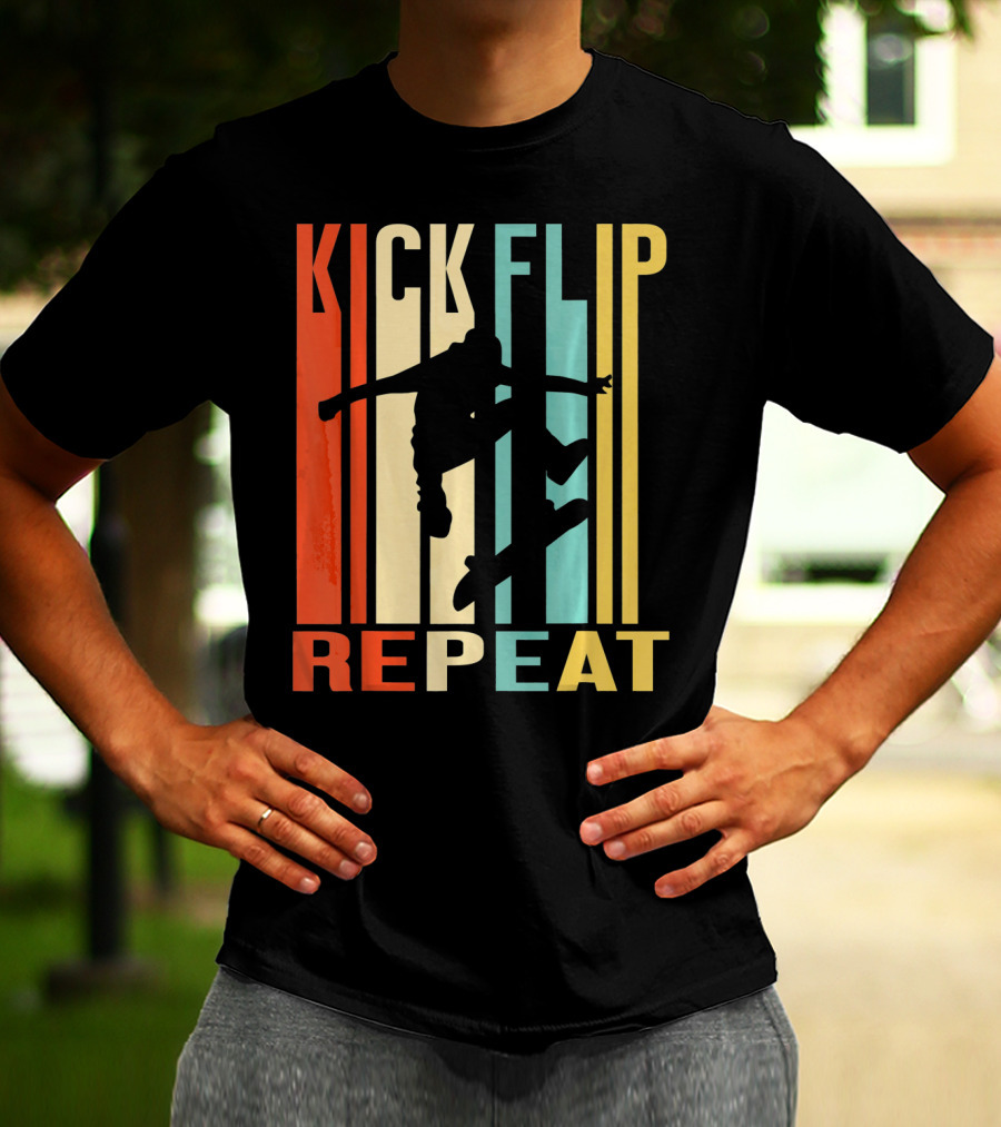 Kick Flip Repeat Vintage Skateboarding T-Shirt