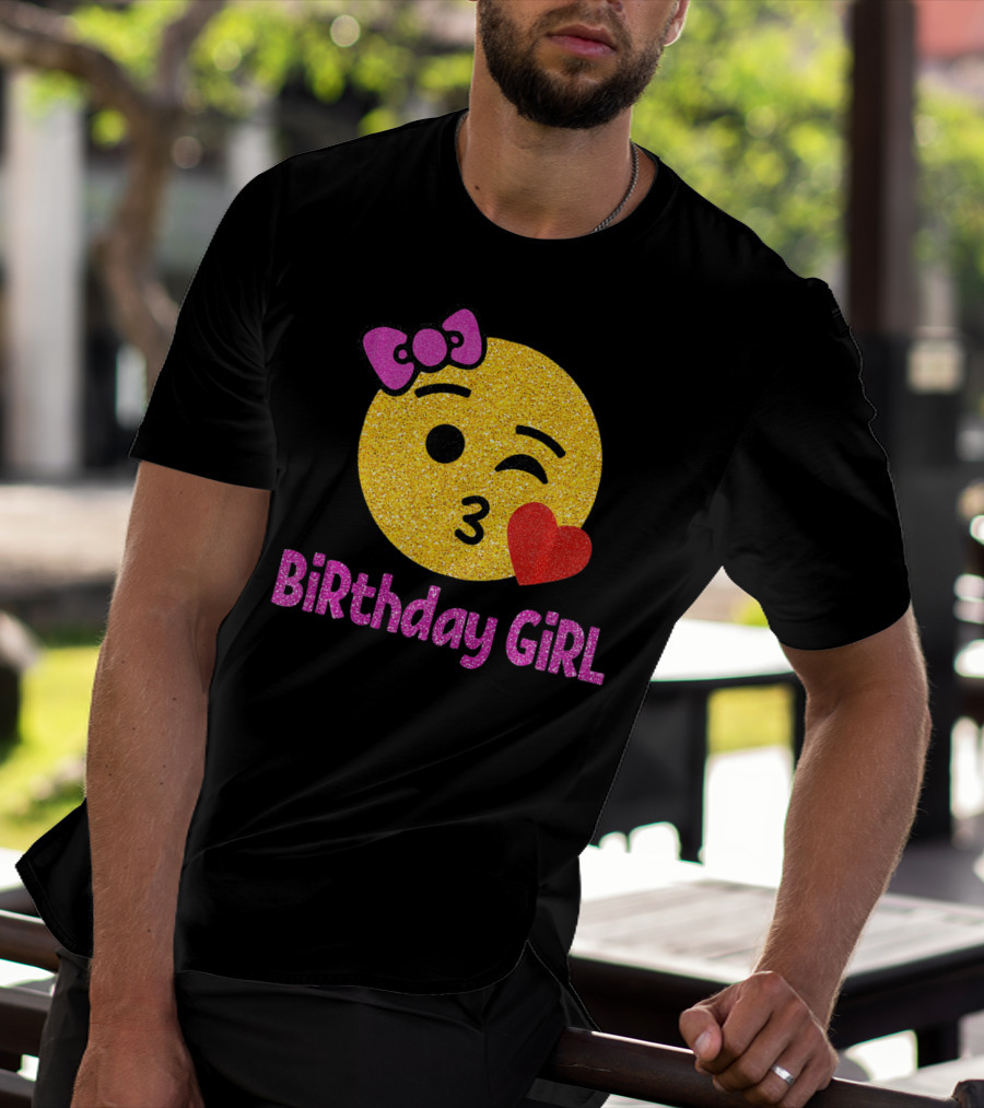 Birthday Girl Emoji Pink Bow Red Heart T-Shirt