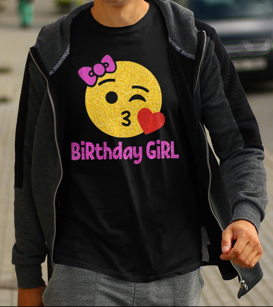 Birthday Girl Emoji Pink Bow Red Heart T-Shirt