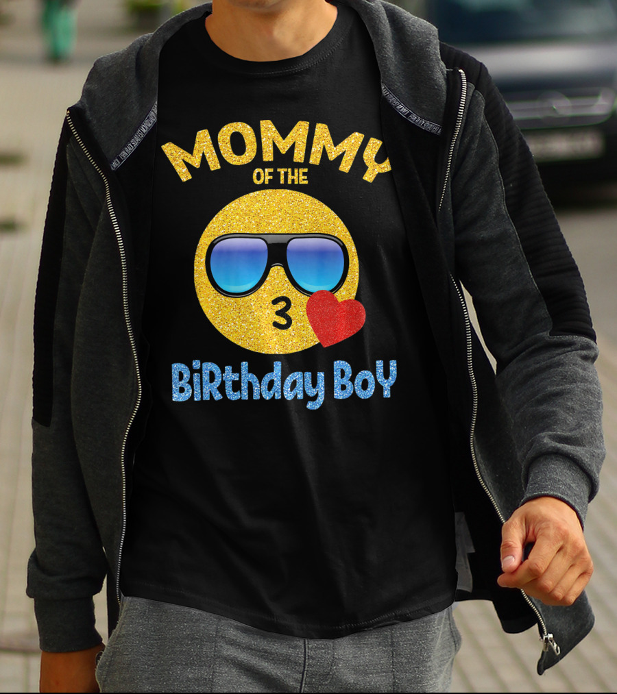 MOMMY OF THE BIRTHDAY BOY EMOJI SUNGLASSES HEART T-Shirt