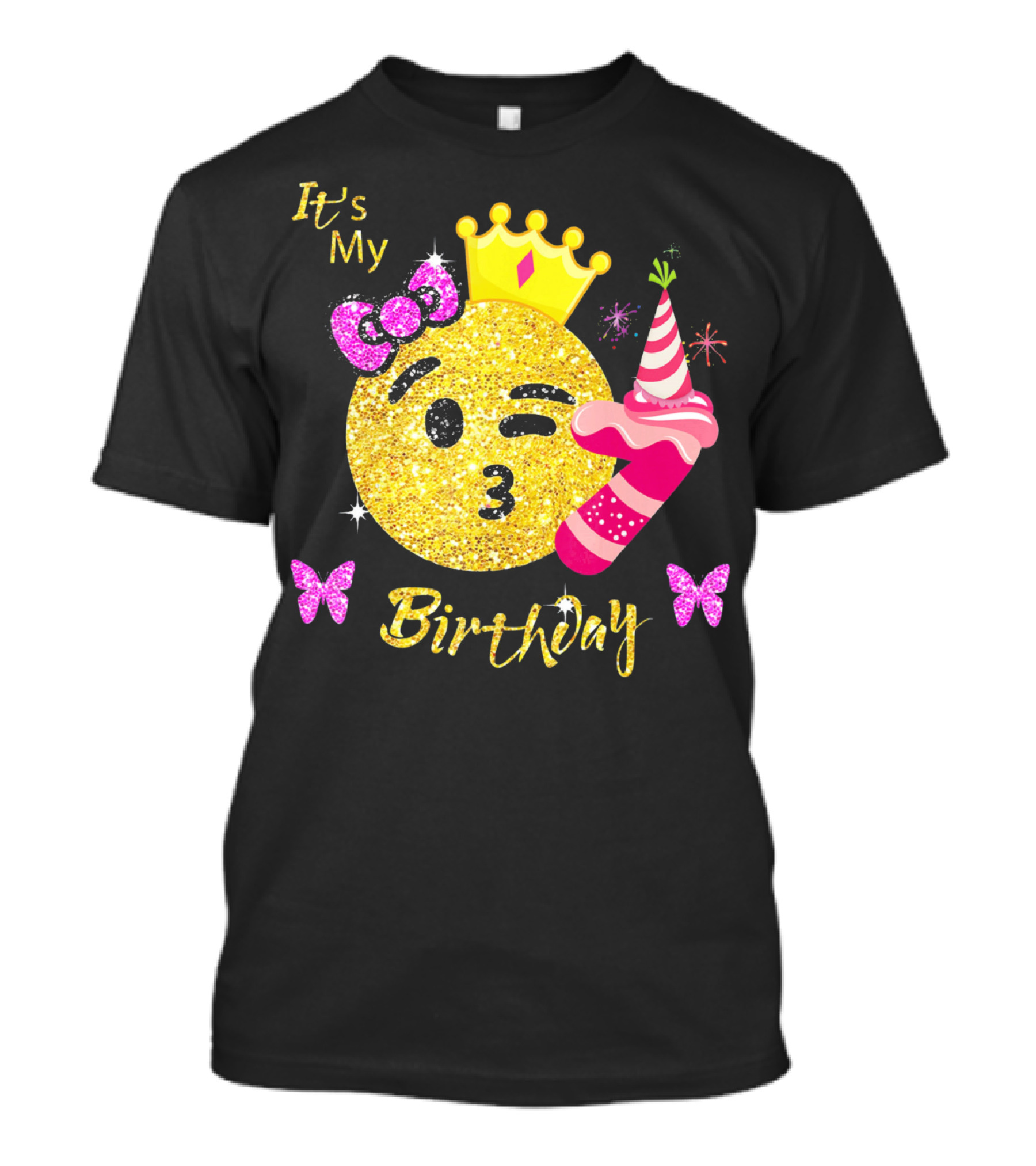 It's My Birthday Emoji Girls OMG Sparkle Crown Party T-Shirt