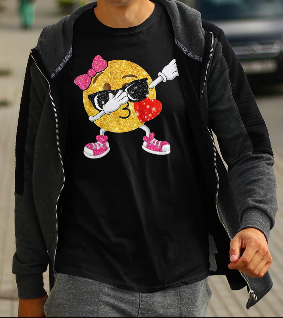 Dabbing Glitter Emoji Heart Kiss Bow Sunglasses Sneakers T-Shirt