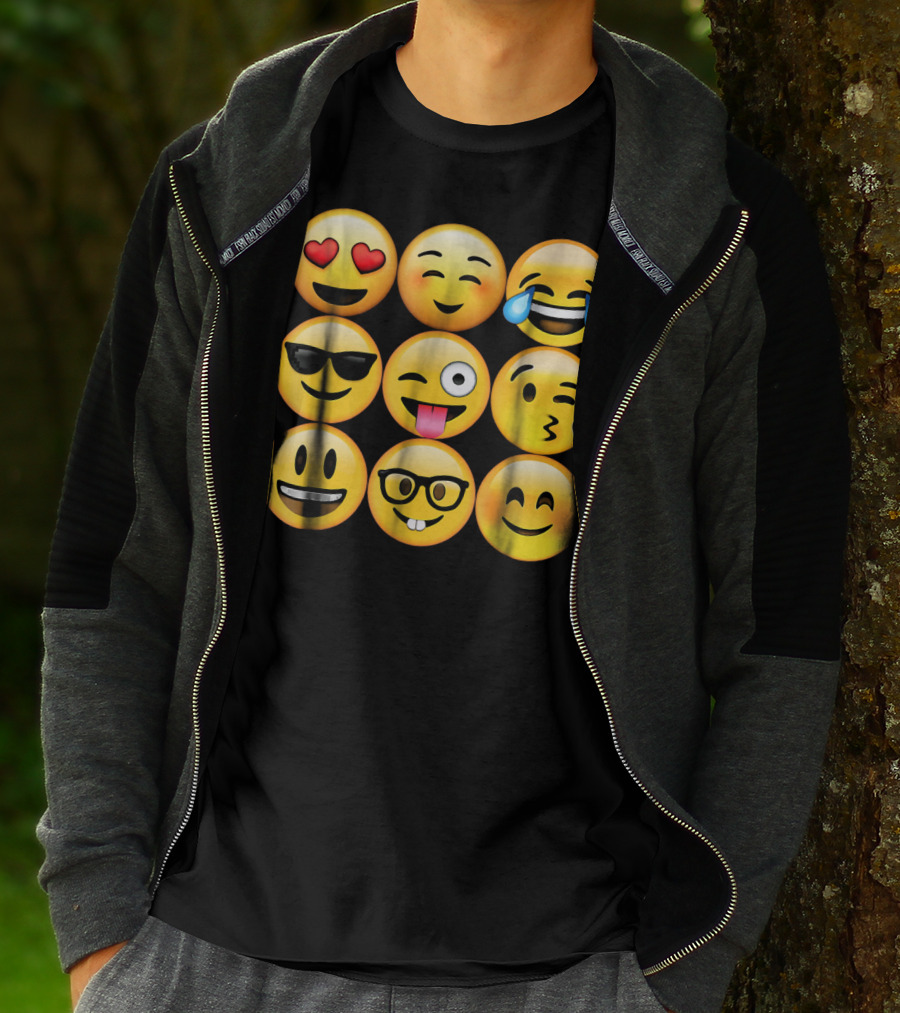 Emoji Heart Eyes Cool Tongue Wink Glasses Smiley Faces T-Shirt