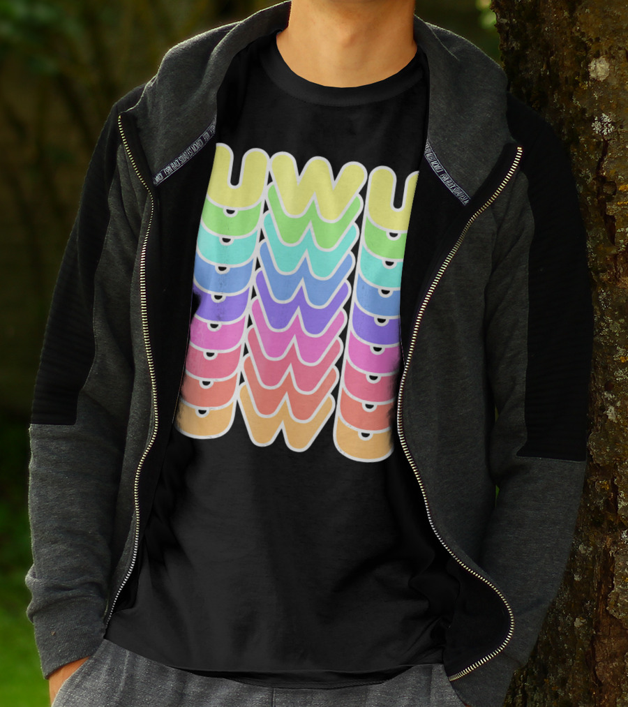 UWU Cute Face Emoji Letter Kawaii Rainbow Keyopt T-Shirt