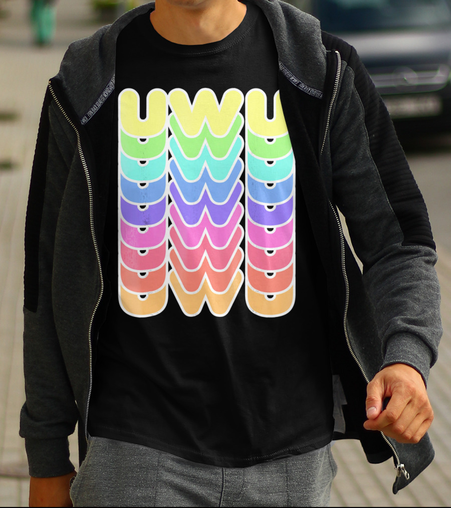 UWU Cute Face Emoji Letter Kawaii Rainbow Keyopt T-Shirt