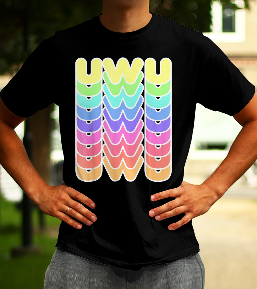 UWU Cute Face Emoji Letter Kawaii Rainbow Keyopt T-Shirt