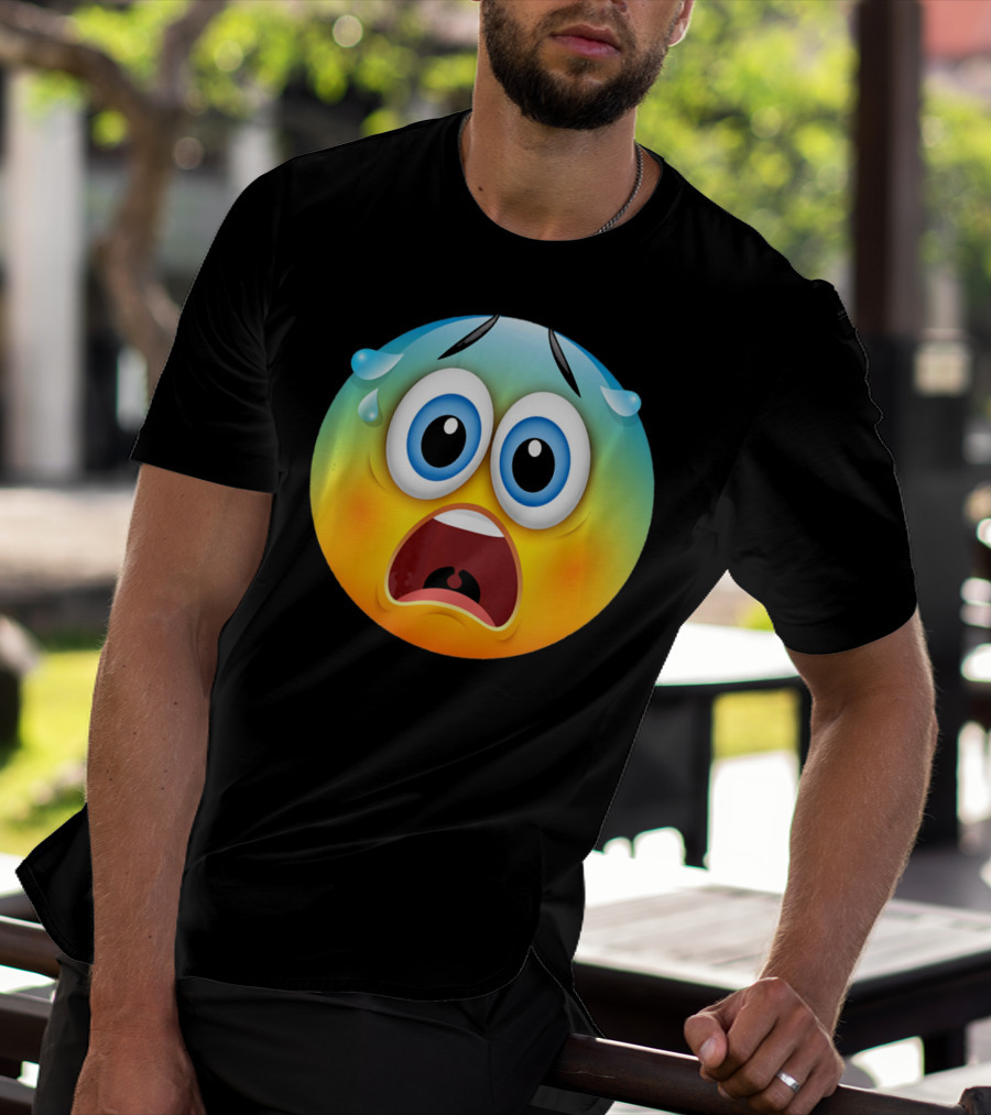 Scared Face Emoji Funny Novelty Sweat Emoji Face T-Shirt