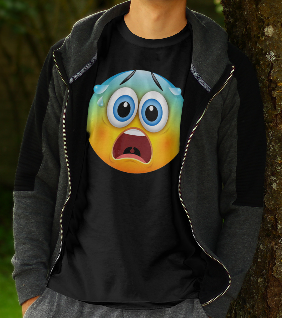 Scared Face Emoji Funny Novelty Sweat Emoji Face T-Shirt