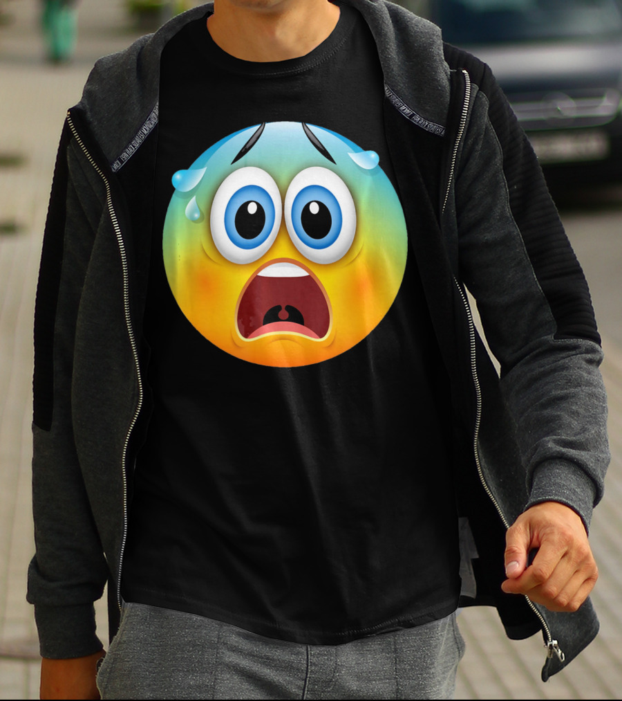 Scared Face Emoji Funny Novelty Sweat Emoji Face T-Shirt