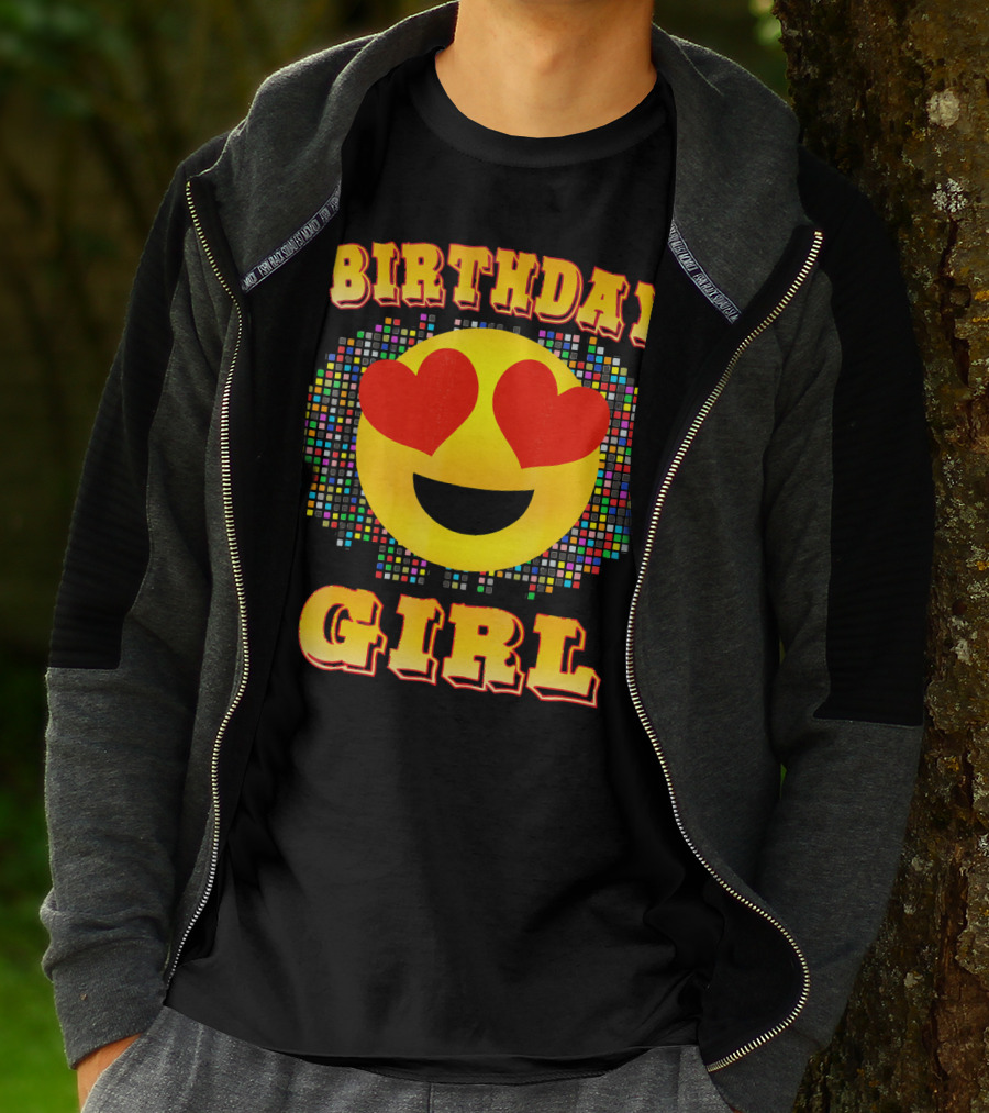 Birthday Girl Heart Eyes Emoji Colorful Pixels T-Shirt