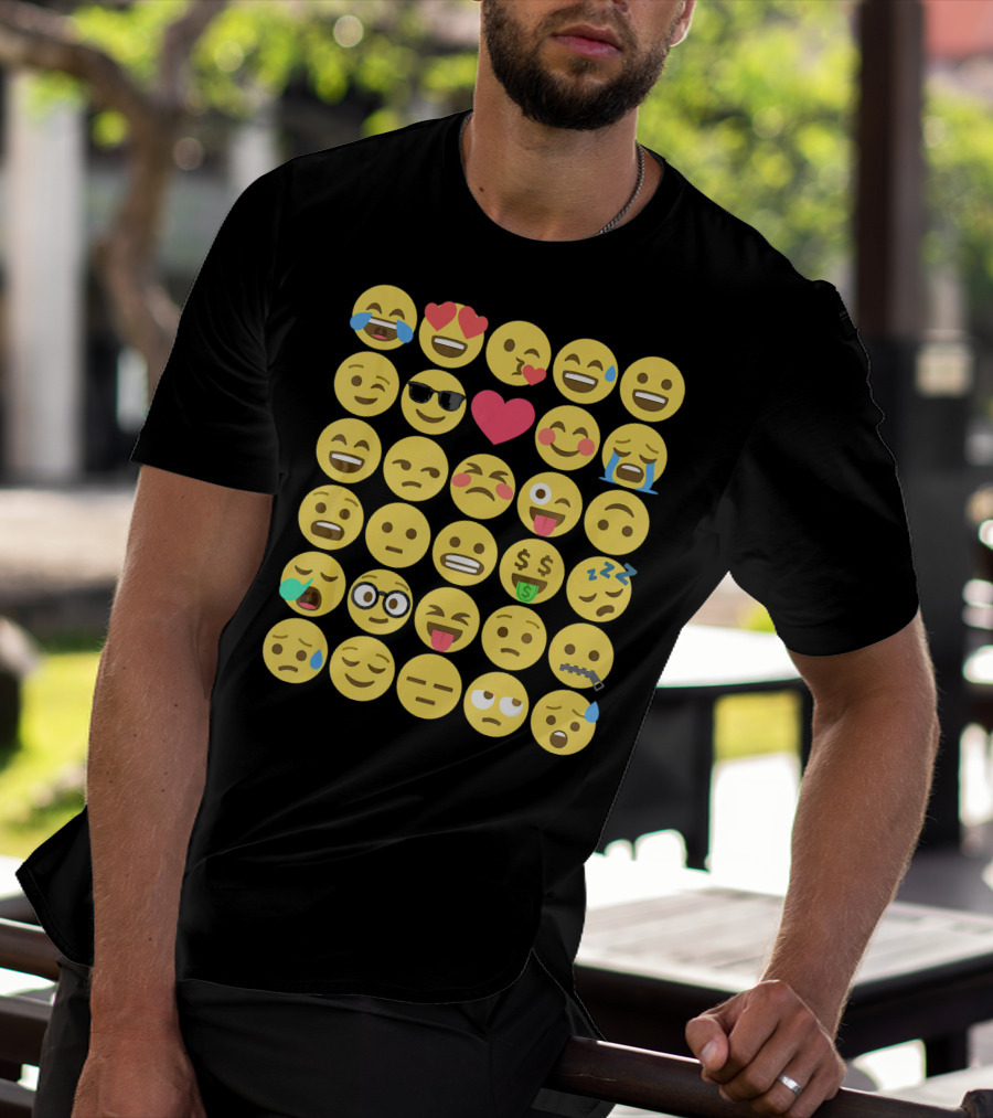 Emoji Emoticons Smiley Faces Heart Sunglasses Laughing Crying Stack T-Shirt