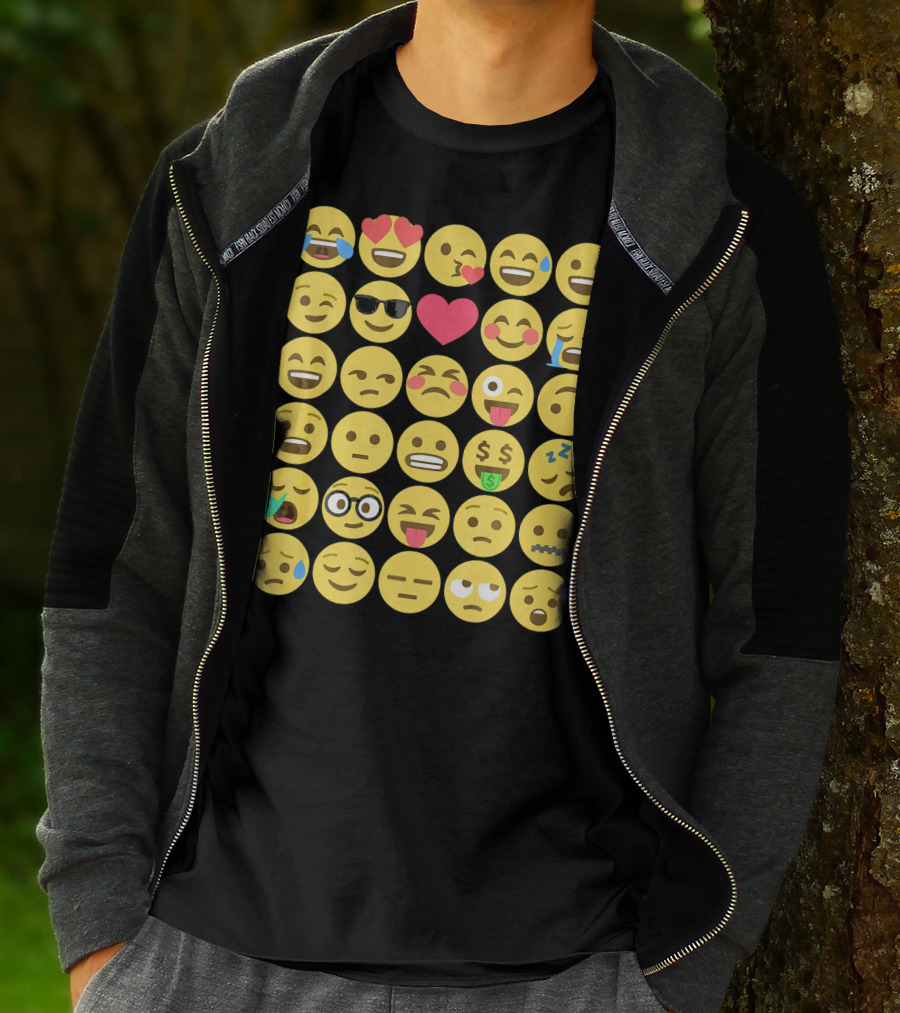 Emoji Emoticons Smiley Faces Heart Sunglasses Laughing Crying Stack T-Shirt