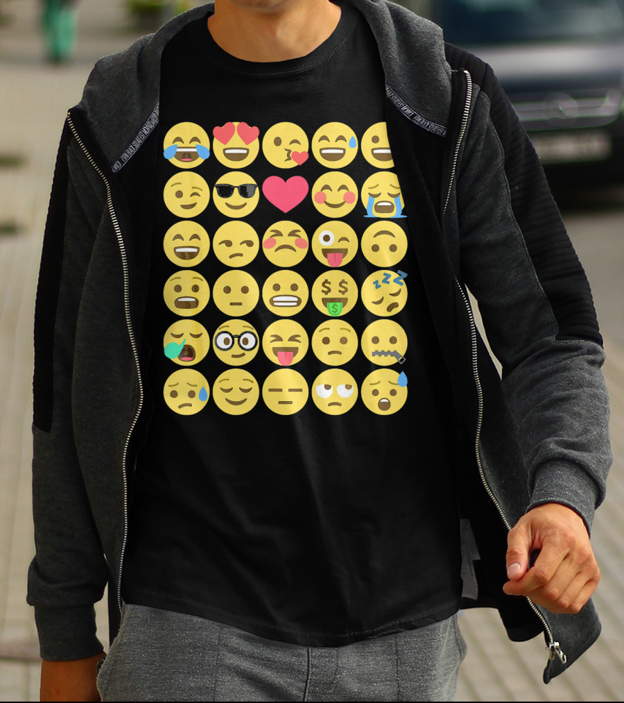 Emoji Emoticons Smiley Faces Heart Sunglasses Laughing Crying Stack T-Shirt