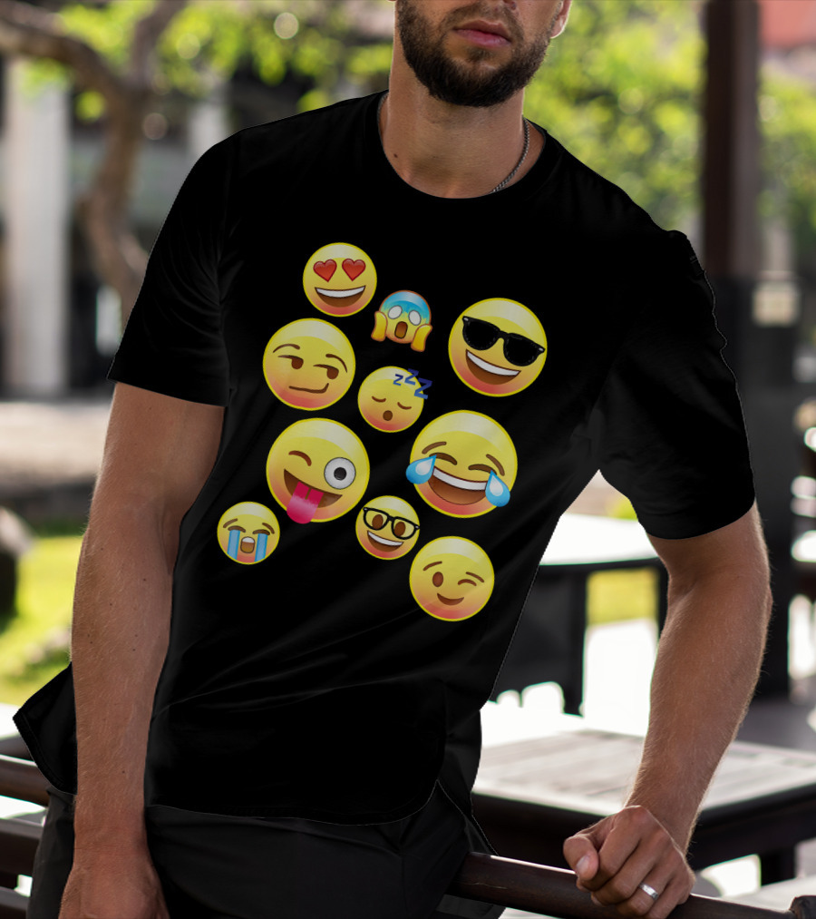 Funny Emoji Faces For Girls Heart Eyes Sleepy Wink Tears Sunglasses Zany T-Shirt