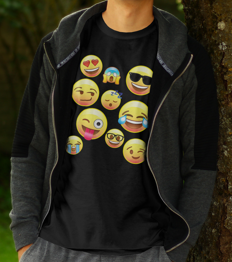 Funny Emoji Faces For Girls Heart Eyes Sleepy Wink Tears Sunglasses Zany T-Shirt