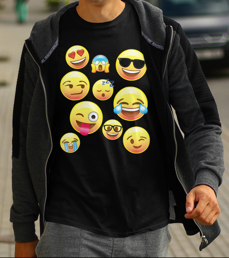 Funny Emoji Faces For Girls Heart Eyes Sleepy Wink Tears Sunglasses Zany T-Shirt