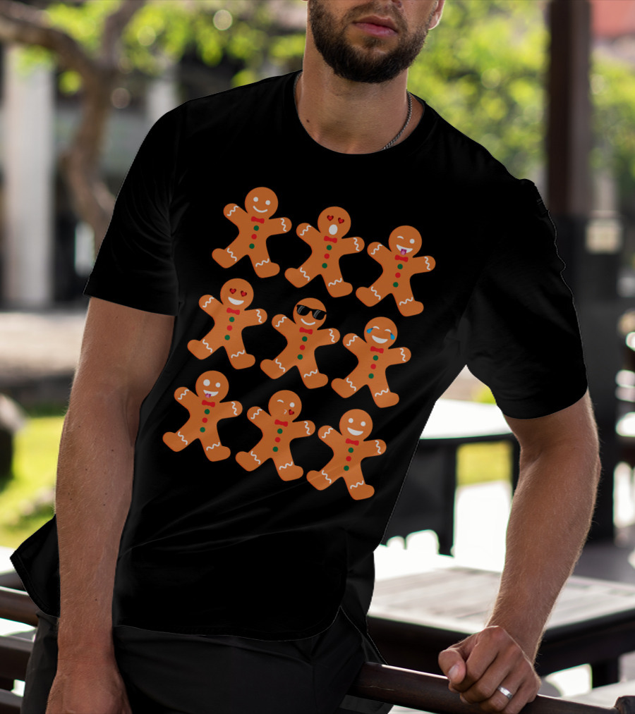 Gingerbread Man Emotions Faces Sunglasses And Tears T-Shirt