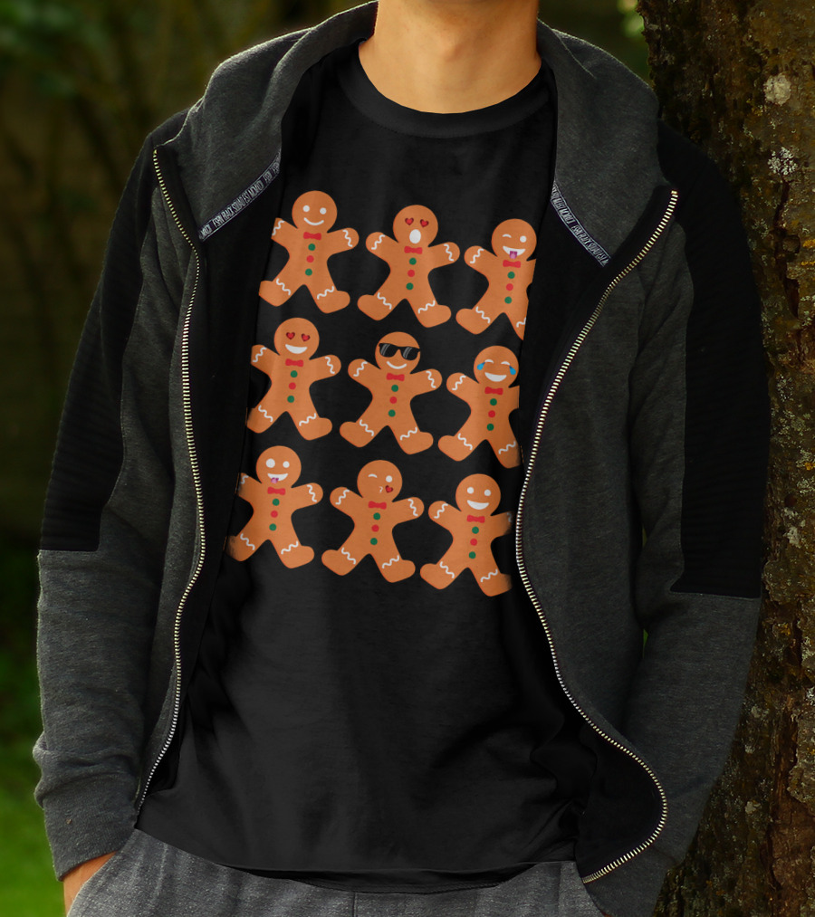Gingerbread Man Emotions Faces Sunglasses And Tears T-Shirt