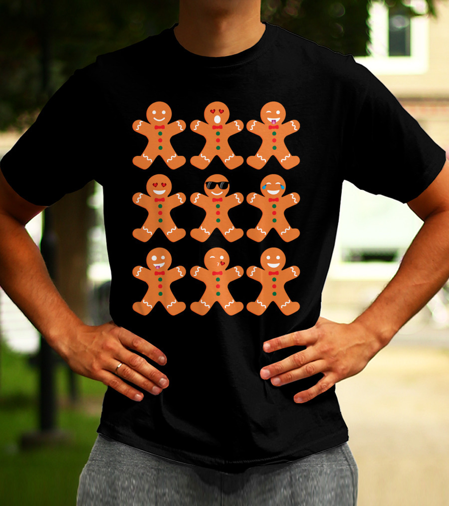 Gingerbread Man Emotions Faces Sunglasses And Tears T-Shirt