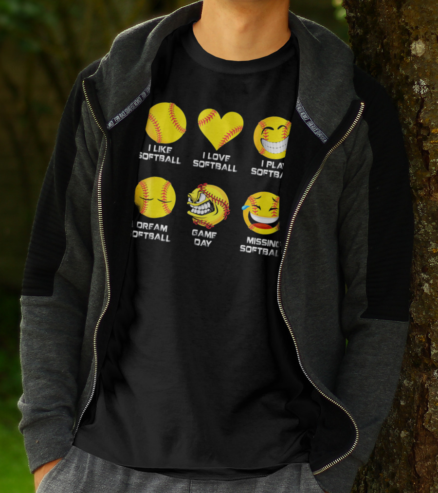 Softball Emoji I Like Love Play Dream Game Day Missing Softball T-Shirt