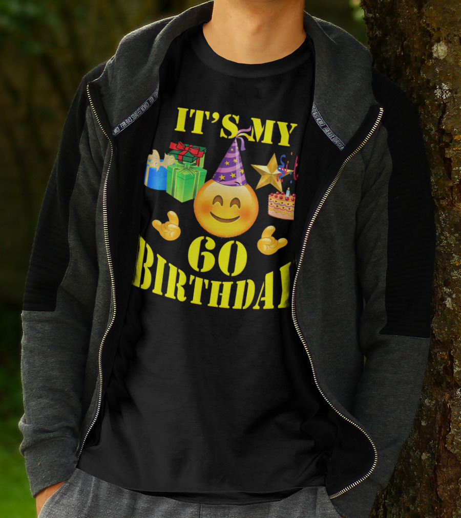 IT'S MY 60 BIRTHDAY Emoji With Party Hat, Cake, Gifts, And Star T-Shirt