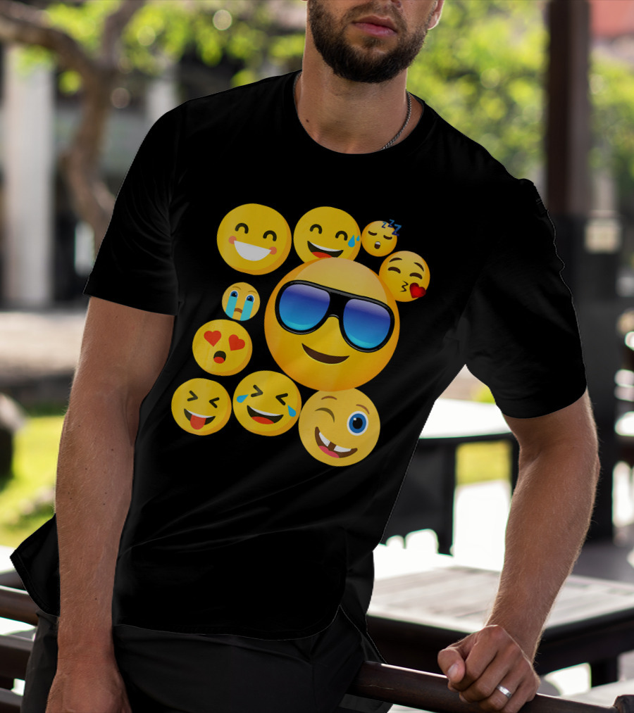 Emoji Wear Cool Smiley Faces With Sunglasses And Cute Emoticon Expressions T-Shirt