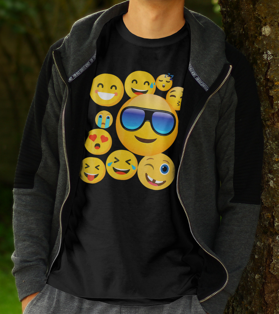 Emoji Wear Cool Smiley Faces With Sunglasses And Cute Emoticon Expressions T-Shirt