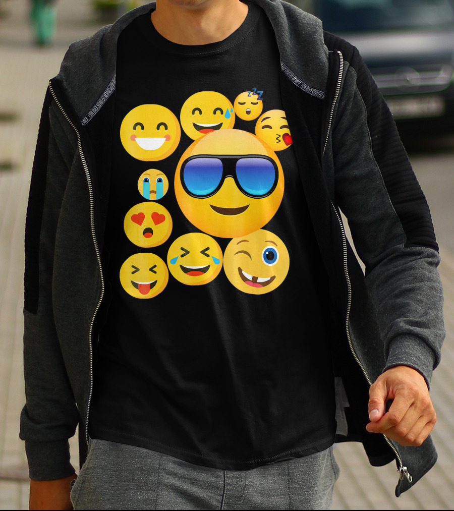Emoji Wear Cool Smiley Faces With Sunglasses And Cute Emoticon Expressions T-Shirt