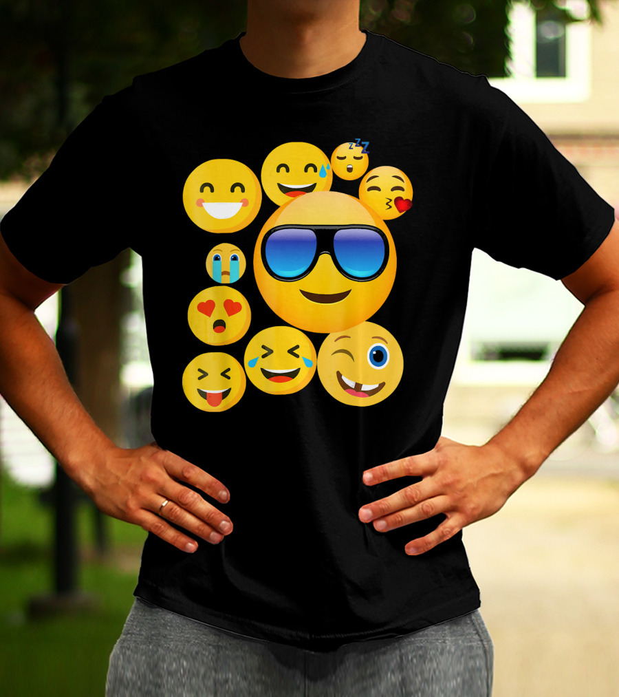 Emoji Wear Cool Smiley Faces With Sunglasses And Cute Emoticon Expressions T-Shirt
