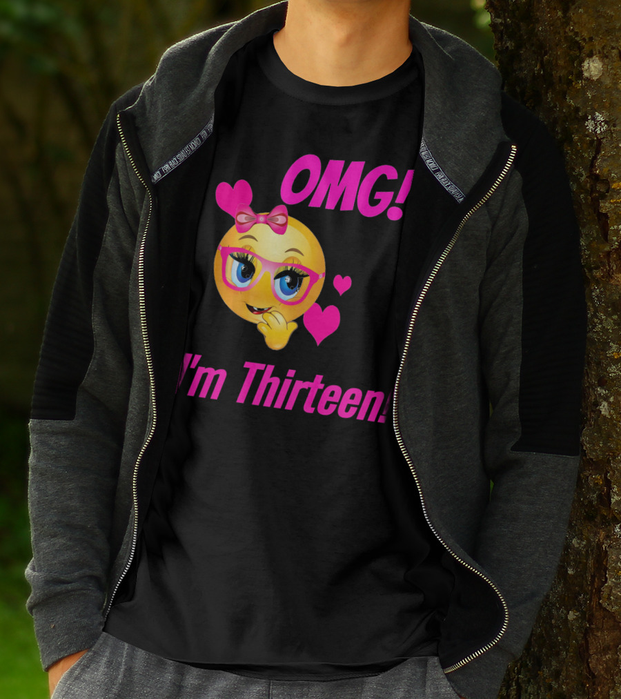 OMG I'm Thirteen Emoji With Glasses And Hearts T-Shirt