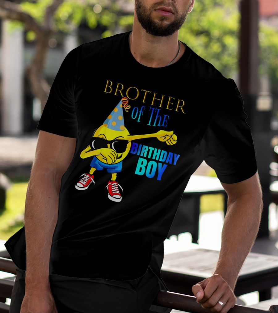BROTHER Of The Birthday Boy Dabbing Emoji Party Hat Sunglasses Sneakers T-Shirt