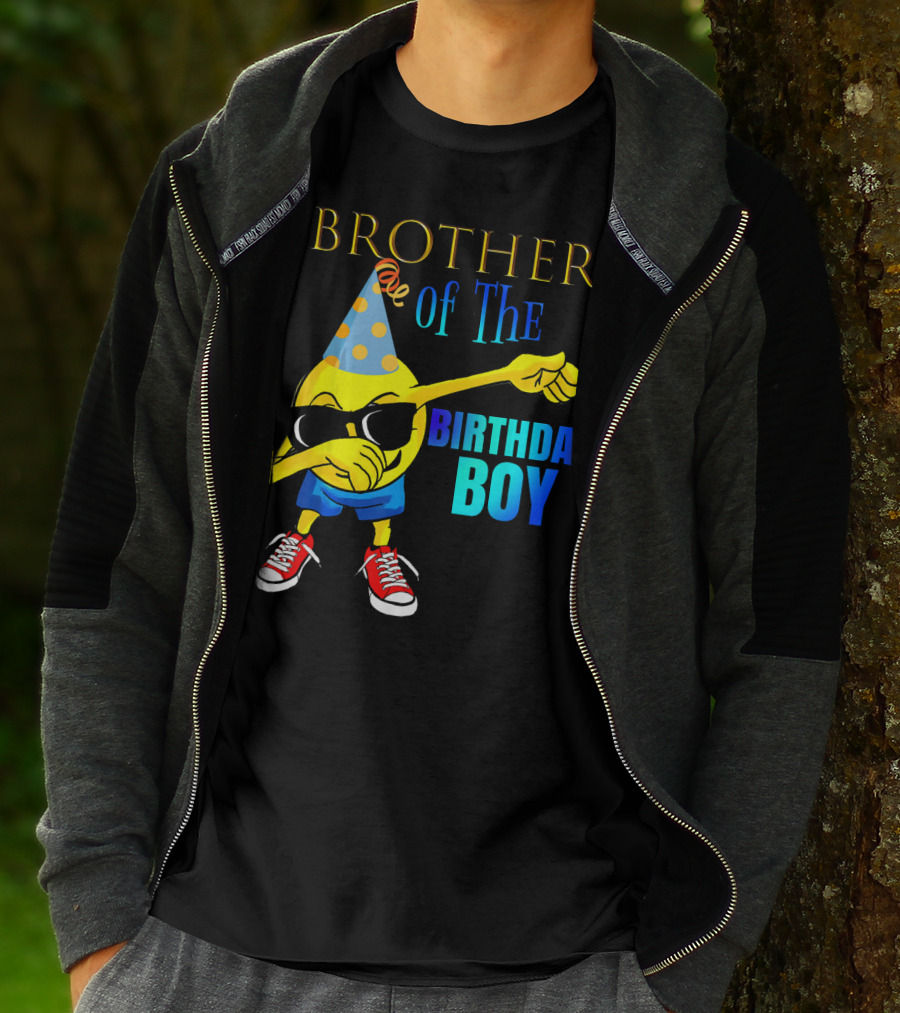 BROTHER Of The Birthday Boy Dabbing Emoji Party Hat Sunglasses Sneakers T-Shirt